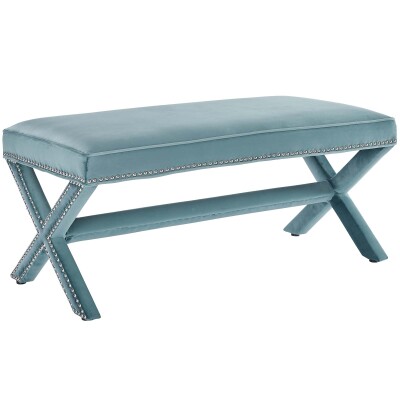 EEI-3067-SEA Rivet Upholstered Velvet Bench Sea Blue
