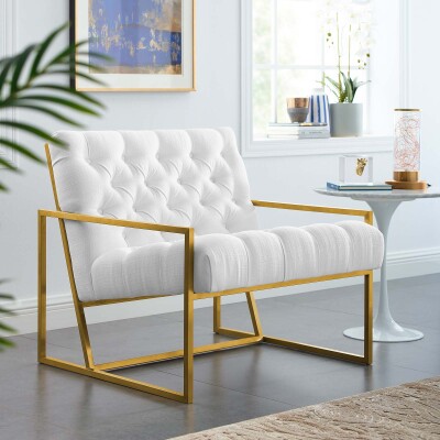 EEI-3074-WHI Bequest Gold Stainless Steel Upholstered Fabric Accent Chair White