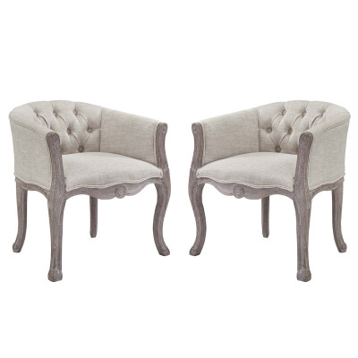 EEI-3104-BEI-SET Crown Vintage French Upholstered Fabric Dining Armchair (Set of 2) Beige