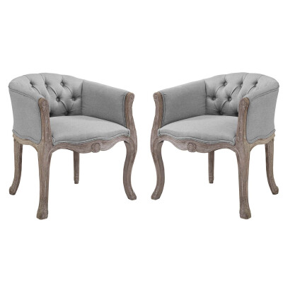 EEI-3104-LGR-SET Crown Vintage French Upholstered Fabric Dining Armchair (Set of 2) Light Gray