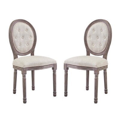 EEI-3105-BEI-SET Arise Vintage French Upholstered Fabric Dining Side Chair (Set of 2) Beige