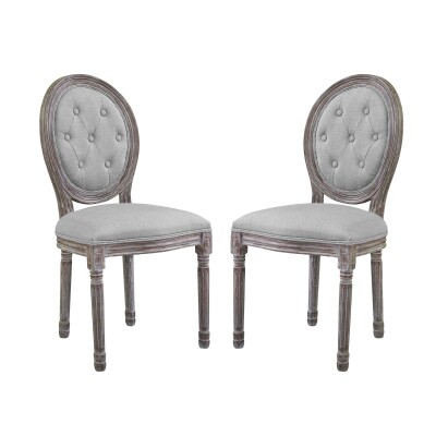 EEI-3105-LGR-SET Arise Vintage French Upholstered Fabric Dining Side Chair (Set of 2) Light Gray