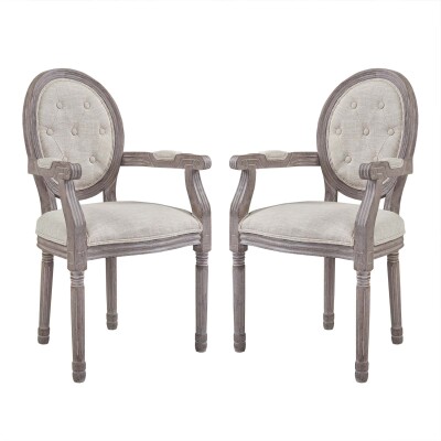 EEI-3106-BEI-SET Arise Vintage French Upholstered Fabric Dining Armchair (Set of 2) Beige