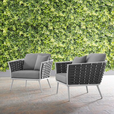 EEI-3162-WHI-GRY-SET Stance Armchair Outdoor Patio Aluminum Set of 2