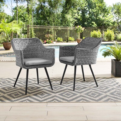 EEI-3181-GRY-GRY-SET Endeavor Dining Armchair Outdoor Patio Wicker Rattan Set of 2
