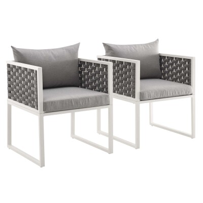 EEI-3183-WHI-GRY-SET Stance Dining Armchair Outdoor Patio Aluminum Set of 2
