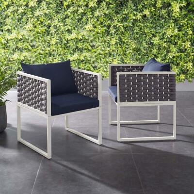 EEI-3183-WHI-GRY-SET Stance Dining Armchair Outdoor Patio Aluminum Set of 2