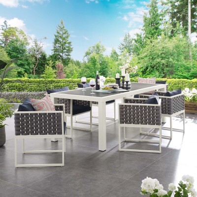 EEI-3185-WHI-GRY-SET Stance 7 Piece Outdoor Patio Aluminum Dining Set