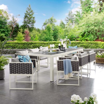 EEI-3186-WHI-GRY-SET Stance 9 Piece Outdoor Patio Aluminum Dining Set