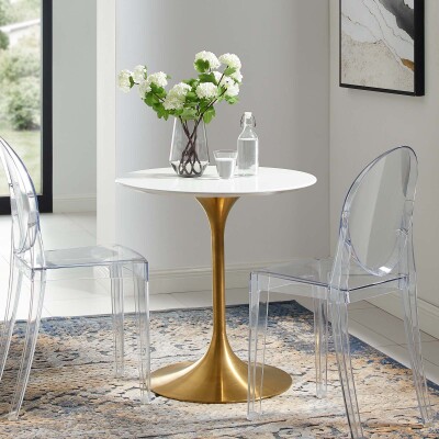 EEI-3208-GLD-WHI Lippa 28" Round Wood Dining Table Gold White