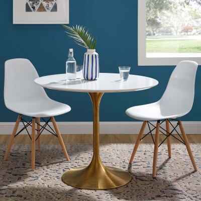EEI-3209-GLD-WHI Lippa 36" Round Wood Dining Table Gold White