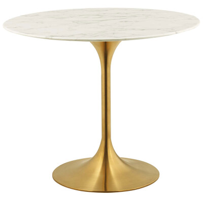EEI-3214-GLD-WHI Lippa 36" Round Artificial Marble Dining Table Gold White