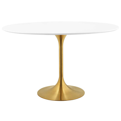 EEI-3215-GLD-WHI Lippa 48" Oval Wood Dining Table Gold White