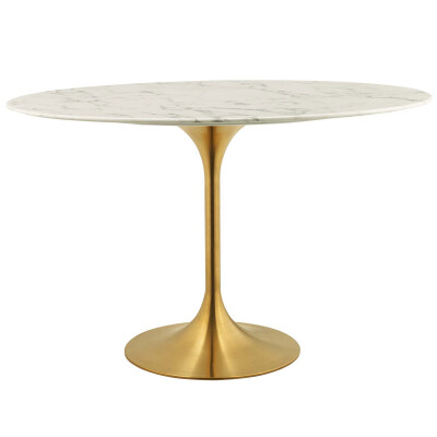 EEI-3216-GLD-WHI Lippa 48" Oval Artificial Marble Dining Table Gold White