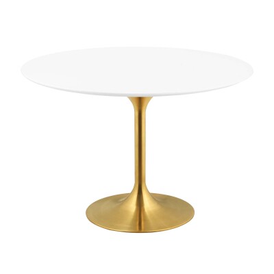 EEI-3227-GLD-WHI Lippa 47" Round Wood Dining Table With Gold Base