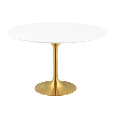 EEI-3228-GLD-WHI Lippa 54" Round Wood Dining Table with Gold Base