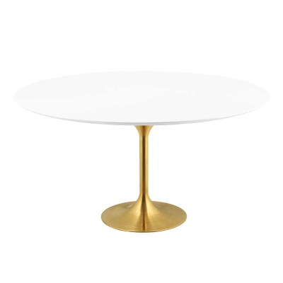 EEI-3229-GLD-WHI Lippa 60" Round Wood Dining Table with Gold Base