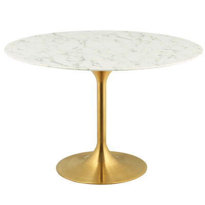 EEI-3232-GLD-WHI Lippa 47" Round Artificial Marble Dining Table Gold White