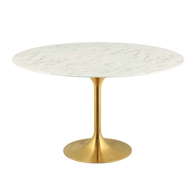EEI-3233-GLD-WHI Lippa 54" Round Artificial Marble Dining Table Gold White