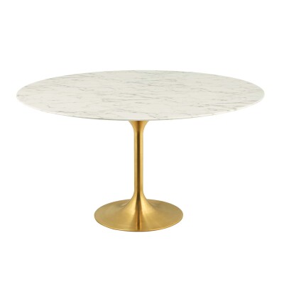 EEI-3234-GLD-WHI Lippa 60" Round Artificial Marble Dining Table with Gold Base