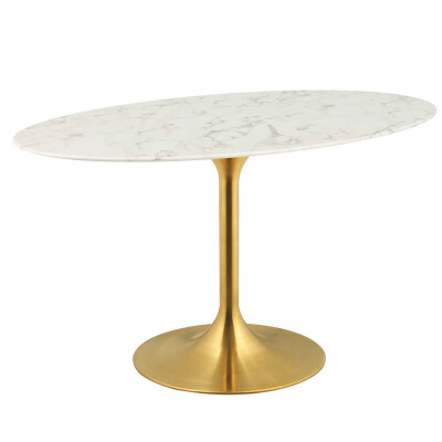 EEI-3235-GLD-WHI Lippa 54" Oval Artificial Marble Dining Table Gold White