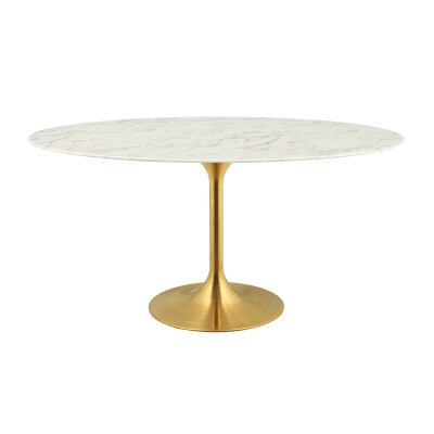 EEI-3236-GLD-WHI Lippa 60" Oval Artificial Marble Dining Table Gold White