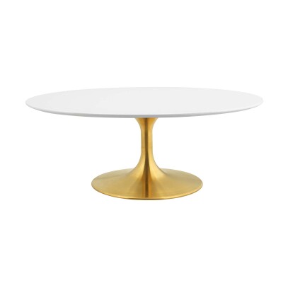 EEI-3248-GLD-WHI Lippa 42" Oval-Shaped Coffee Table With Gold Base