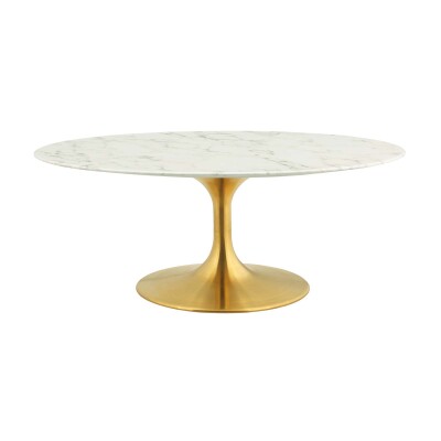 EEI-3249-GLD-WHI Lippa 42" Oval-Shaped Artifical Coffee Table With Gold Base