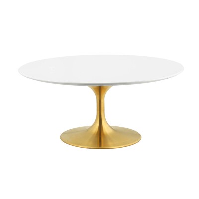 EEI-3250-GLD-WHI Lippa 36" Round Coffee Table with Gold Base