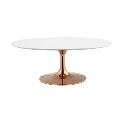 EEI-3251-ROS-WHI Lippa 42" Oval-Shaped Coffee Table With Rose Gold Base
