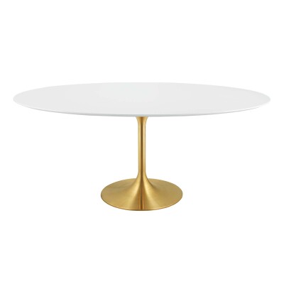 EEI-3255-GLD-WHI Lippa 78" Oval Wood Dining Table With Gold Base