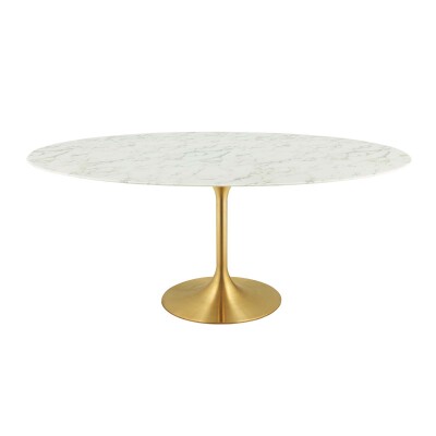 EEI-3257-GLD-WHI Lippa 78" Oval Artificial Marble Dining Table With Gold Base