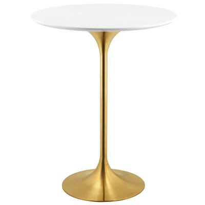 EEI-3262-GLD-WHI Lippa 28" Wood Top Bar Table With Gold Base