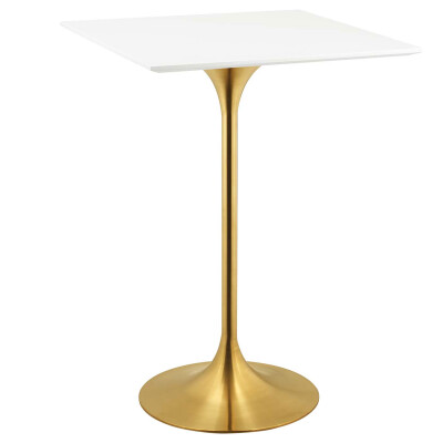 EEI-3263-GLD-WHI Lippa 28" Square Wood Top Bar Table With Gold Base