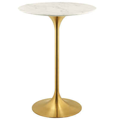 EEI-3264-GLD-WHI Lippa 28" Artificial Marble Bar Table Gold White