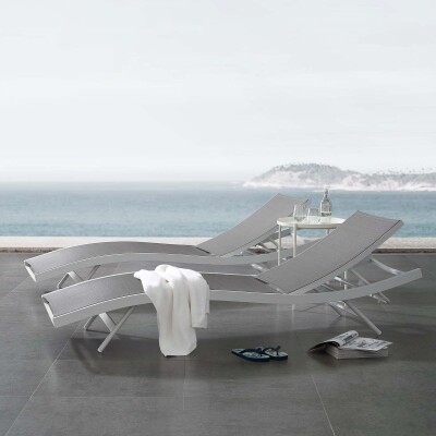 EEI-4038-WHI-GRY Glimpse Outdoor Patio Mesh Chaise Lounge Set of 2 White Gray