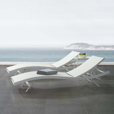 EEI-3300-WHI-WHI Glimpse Outdoor Patio Mesh Chaise Lounge Chair