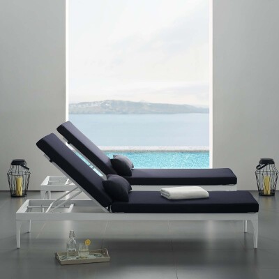 EEI-3301-WHI-NAV Perspective Cushion Outdoor Patio Chaise Lounge Chair