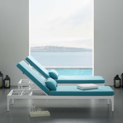EEI-3301-WHI-TRQ Perspective Cushion Outdoor Patio Chaise Lounge Chair