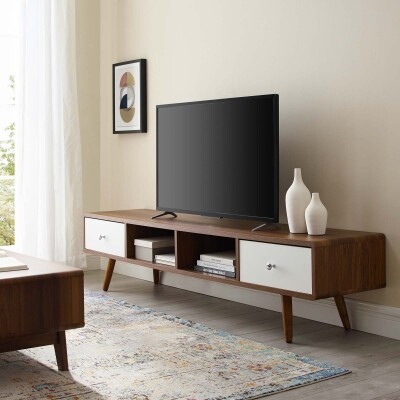 EEI-3302-WAL-WHI Transmit 70" Media Console Wood TV Stand