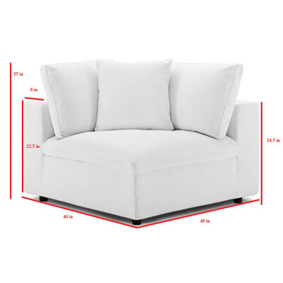 An image of a white corner chair with measurements.