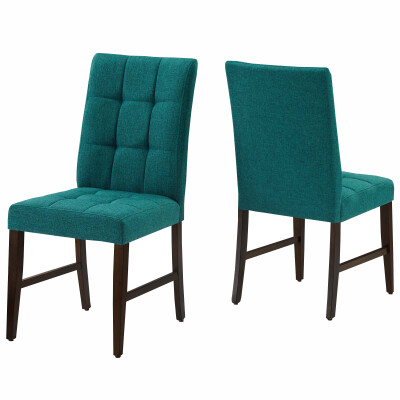 EEI-3335-TEA Promulgate Biscuit Tufted Upholstered Fabric Dining Chair (Set of 2) Teal