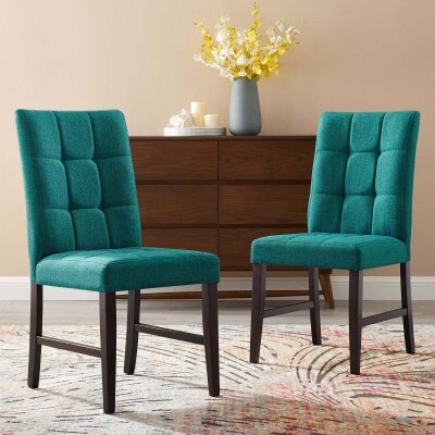 EEI-3335-TEA Promulgate Biscuit Tufted Upholstered Fabric Dining Chair (Set of 2) Teal