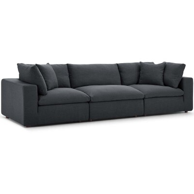 EEI-3355-GRY Commix Down Filled Overstuffed 3 Piece Sectional Sofa Set Gray