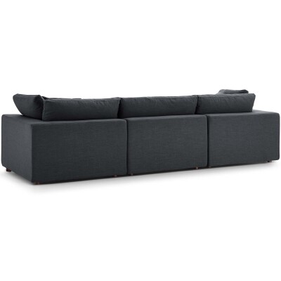 A sectional sofa in a dark gray fabric.