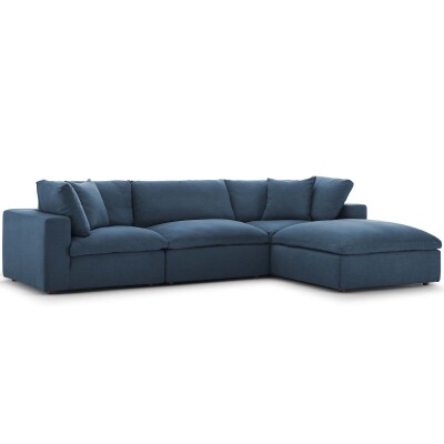 EEI-3356-AZU Commix Down Filled Overstuffed 4 Piece Sectional Sofa Set Azure