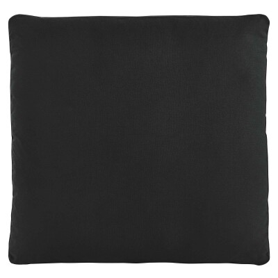 A black square pillow on a white background.