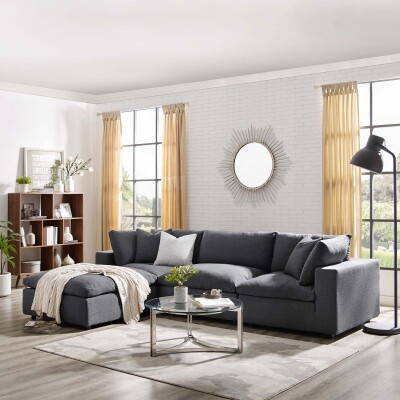EEI-3356-GRY Commix Down Filled Overstuffed 4 Piece Sectional Sofa Set Gray