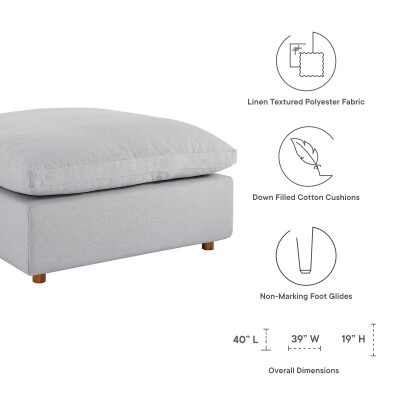 An image of a grey ottoman with instructions on how to use it.