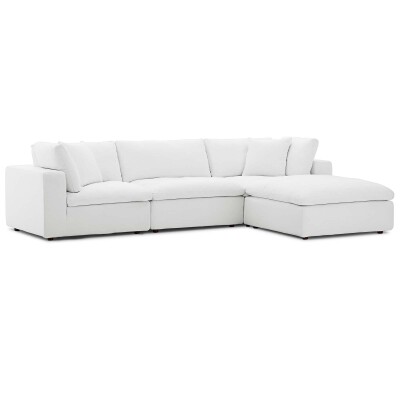 EEI-3356-WHI Commix Down Filled Overstuffed 4 Piece Sectional Sofa Set White